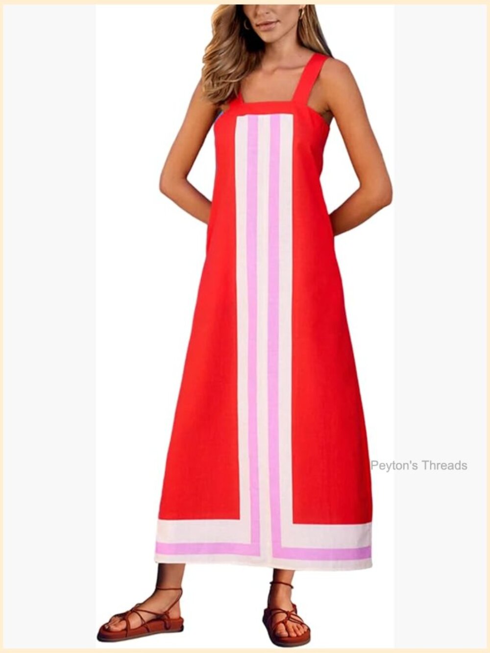 Bohemian Floral Maxi Dress with Color Block Design, Sleeveless A-Line Beach
